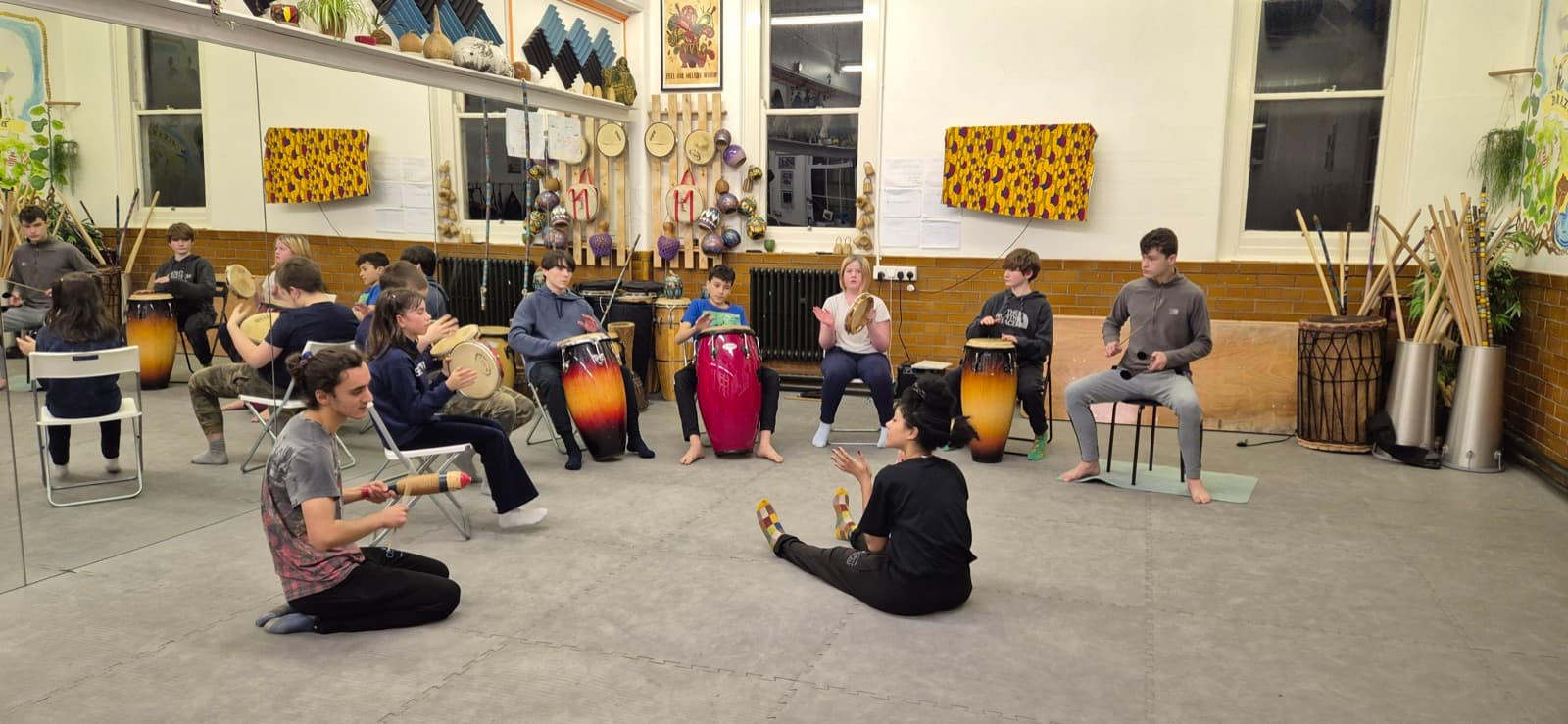 Capoeiristas training together at a weekly class